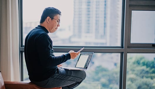 Businessman evaluating the sustainability of their company